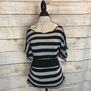 Silver and black top with attached belt